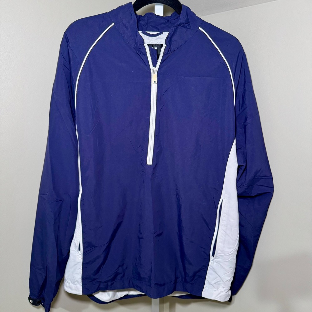 FootJoy Mens Large Navy Blue Quail Creek 1/4 Zip Golf Windbreaker Jacket L